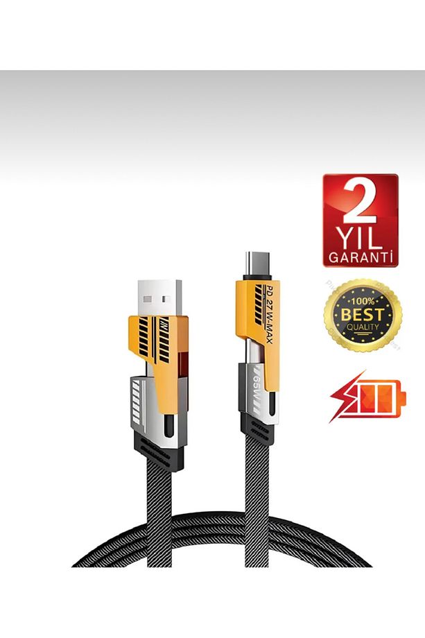 - 4in1 PD 65 Watt Android Type-C 27 Watt iPhone Halat Örgü Kırılmaz Uç 1MT - 2