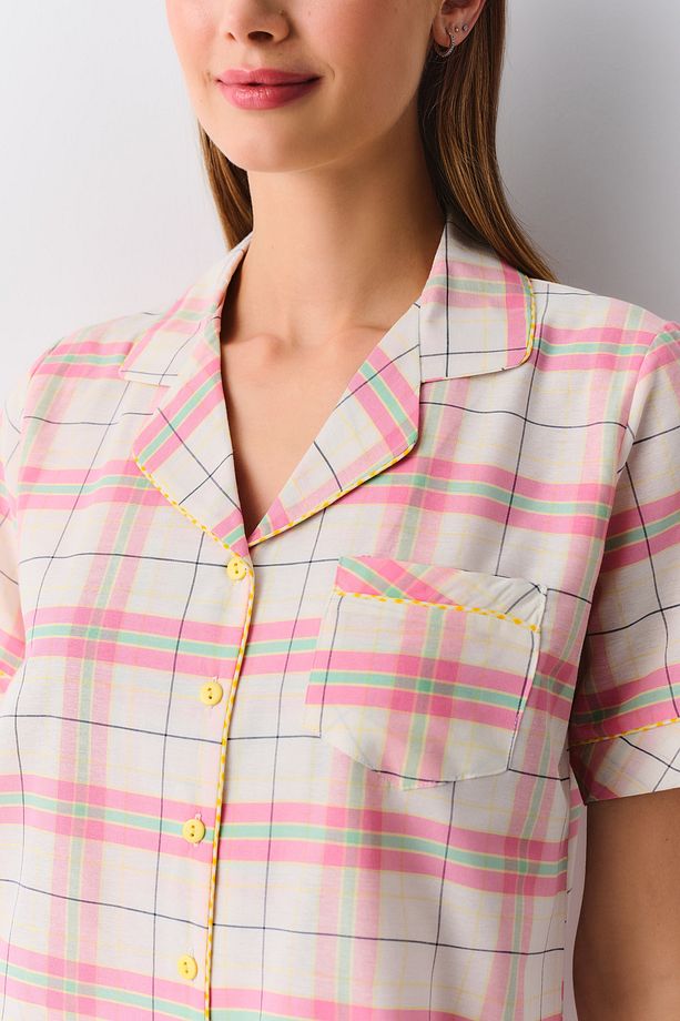 Plaid Maskülen Şort Pijama Takımı - 3