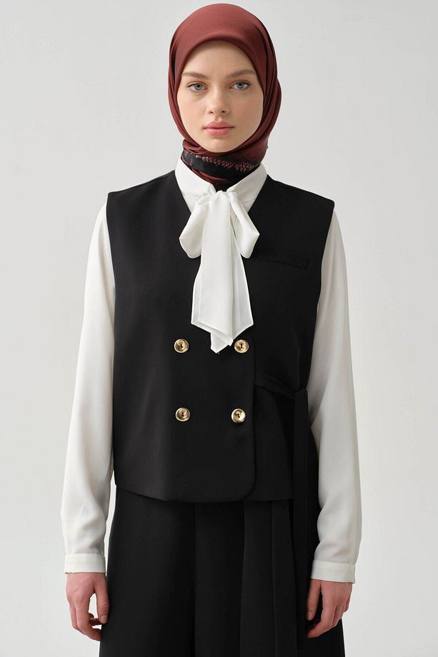 Kruvaze Mini Yelek - Siyah - 3
