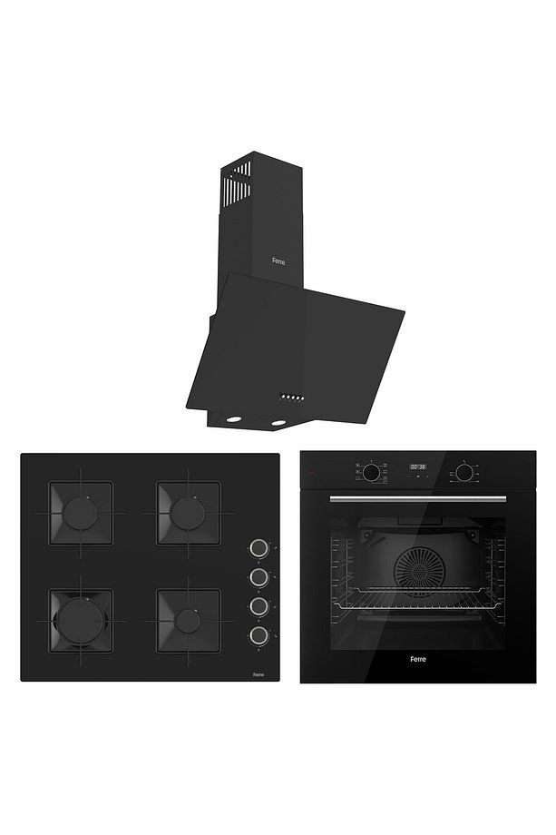 Flowart Ventora Essential Siyah 3'lü Ankastre Set ( QBL63CS-SS205-D086 ) - 1