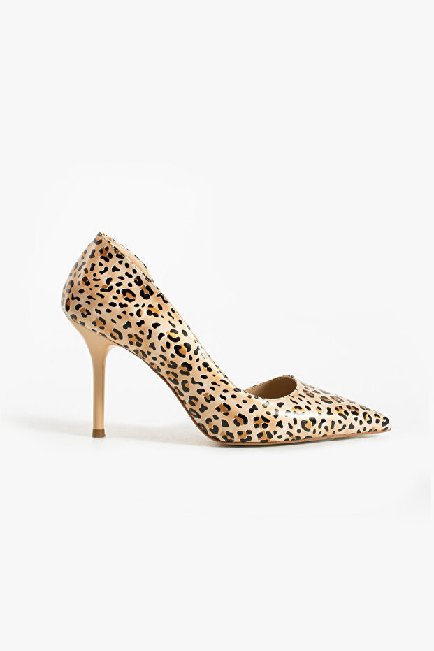 Leopar Desenli Bej Rugan Stiletto - Sivri Burun 9 cm İnce Topuklu Şık ve Rahat Kadın Ayakkabı - 6