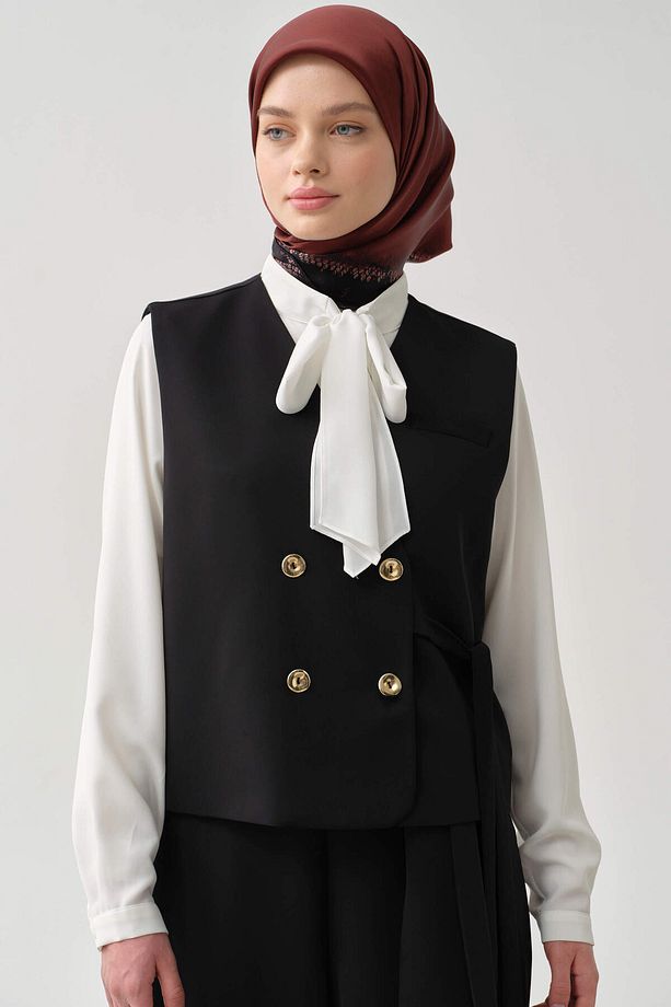 Kruvaze Mini Yelek - Siyah - 1