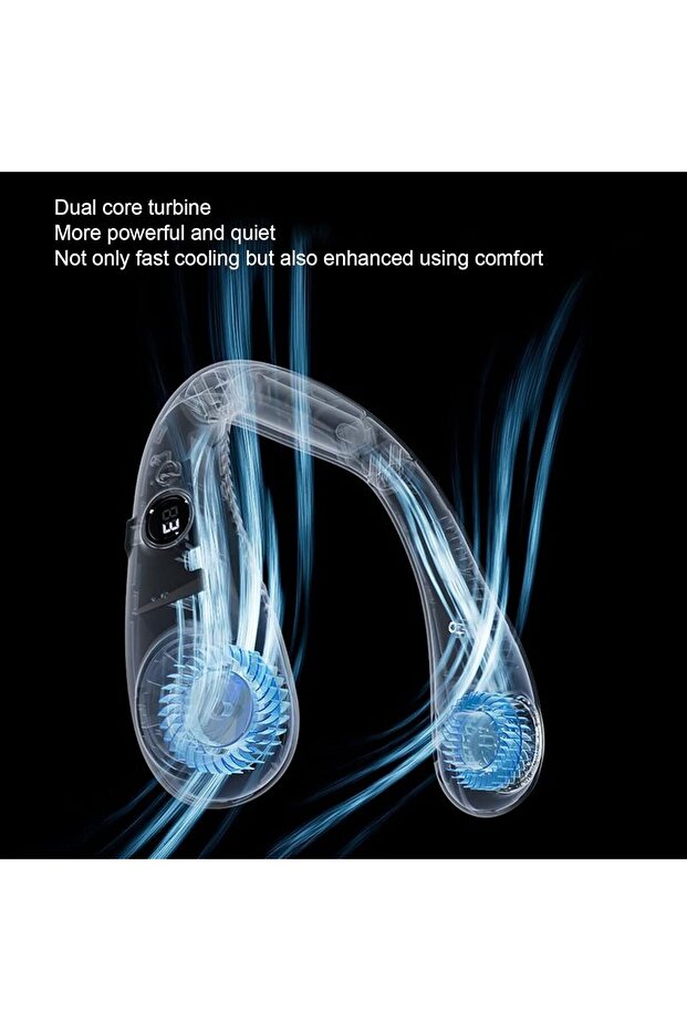 BOYUNA TAKILAN FAN MİNİ KLİMA SERİNLETİCİ VANTİLATÖR LED EKRANLI 3 SEVİYE ŞARJLI BOYUNLUK FAN - 6