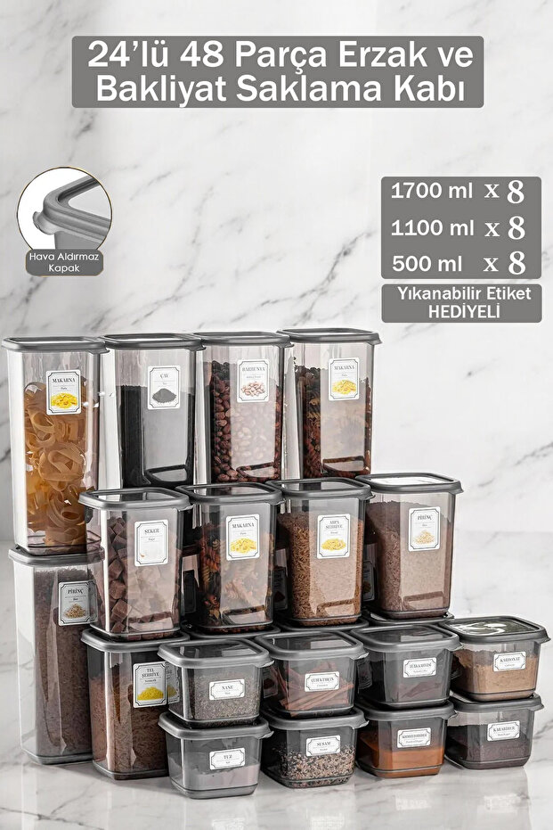 24 Pcs 48 Pieces Square Food Storage Container Set - Airtight, Kitchen, Pantry Organizer Legume Container