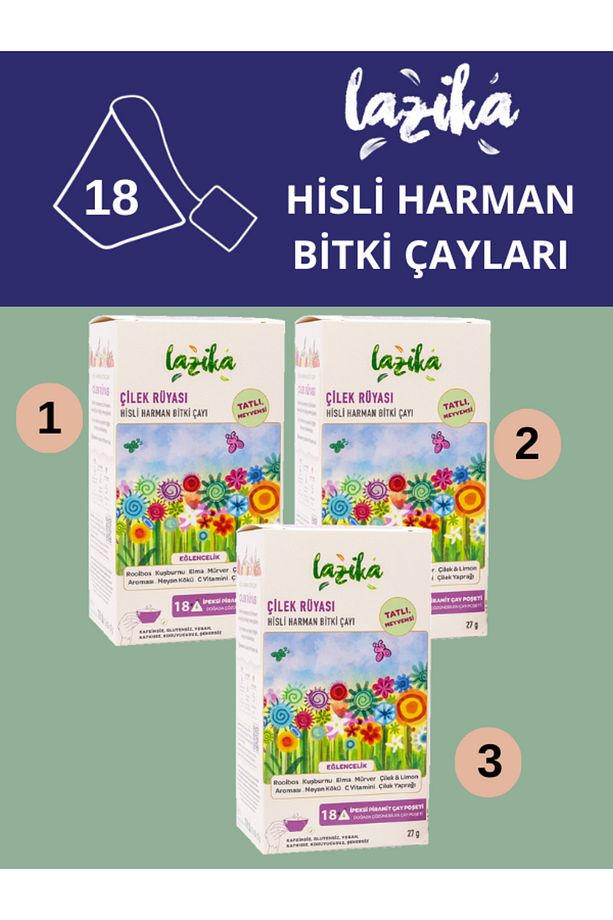 (3'LÜ SET) Çilek Rüyası Bitki Çayı 18li Piramit Poşet, Kafeinsiz, Çocuk Çayı - 1