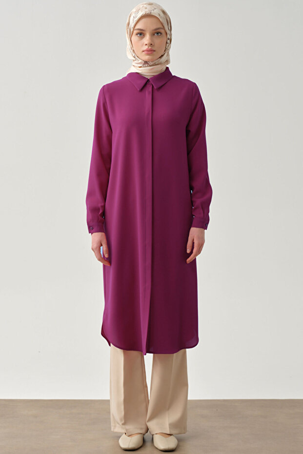 Gizli Patlı Basic Tunik - Fuşya - 3