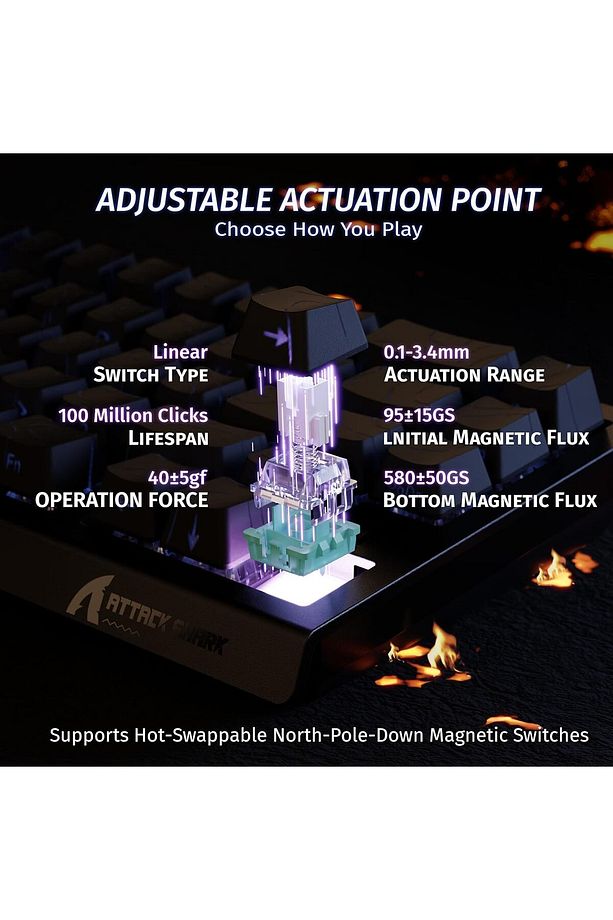 Attack Shark X68HE Rapid Trigger 0.125ms Manyatik Switch RGB App Uygulamalı Gaming Oyuncu Klavye - 4