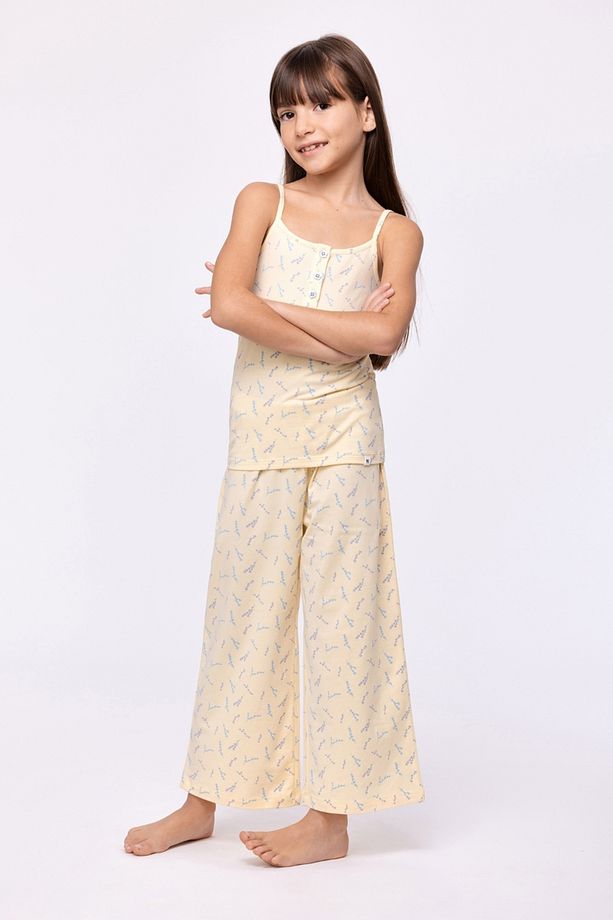 10-16 Yaş Kız Çocuk Pijama-Tpb - 932-Çiçek Baskılı Ekru - 6