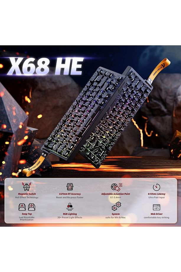 Attack Shark X68HE Rapid Trigger 0.125ms Manyatik Switch RGB App Uygulamalı Gaming Oyuncu Klavye - 3
