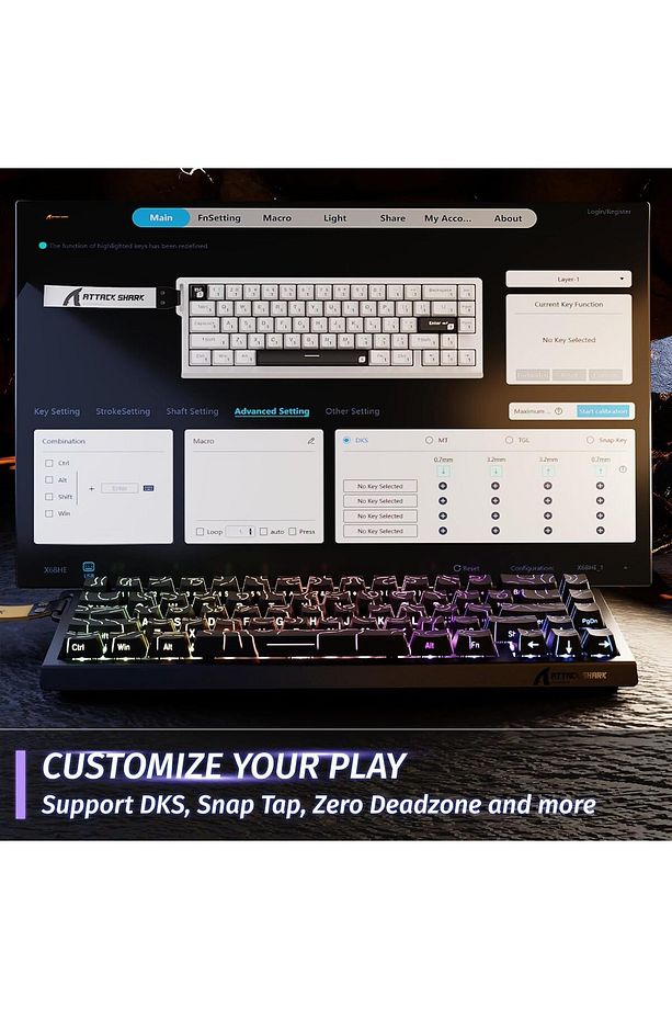 Attack Shark X68HE Rapid Trigger 0.125ms Manyatik Switch RGB App Uygulamalı Gaming Oyuncu Klavye - 6