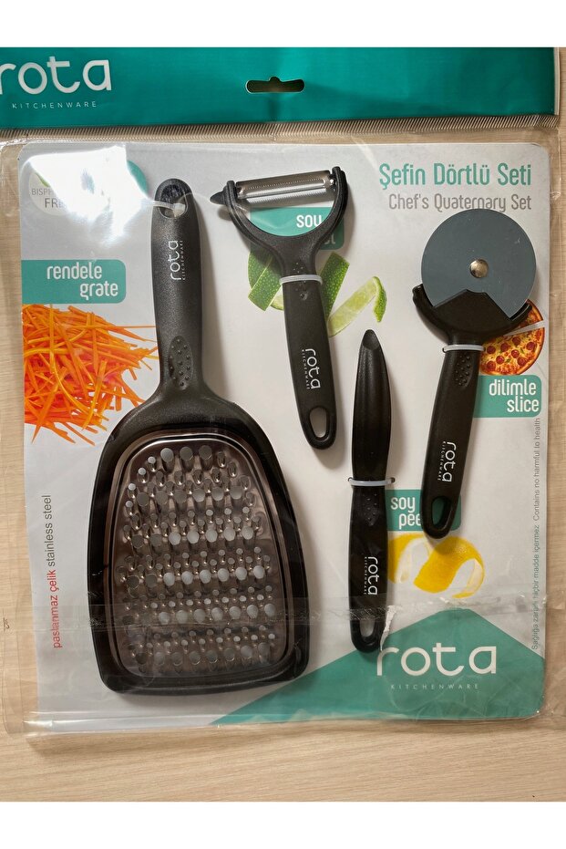 Black Grater Side Peeler Four Piece Kitchen Set, Dilyemenici