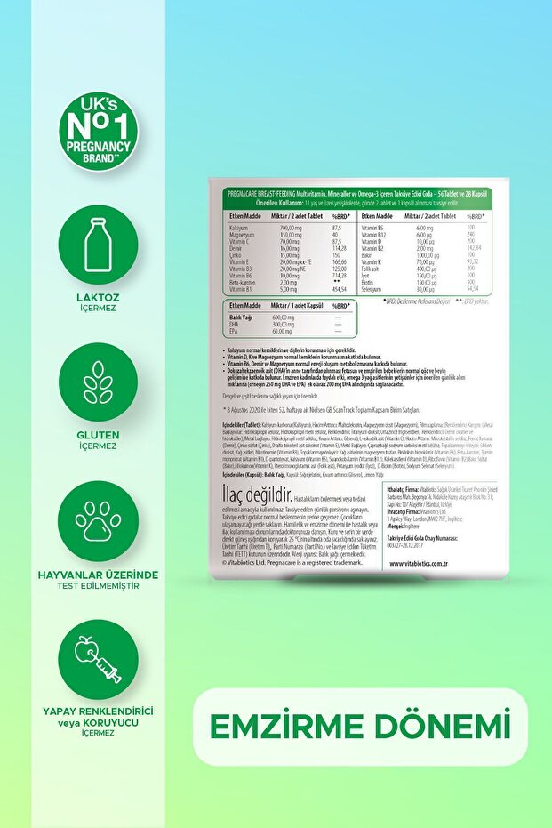 Breast Feeding Kalsiyum, Magnezyum, D Vitamini İçeren Emzirme Dönemi Vitamini 56 Tablet 2 - 2