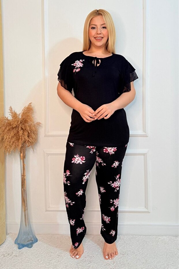 Plus Size Luxury Pajama Set with Elastic Waist Comfort Model Cotton Women's Pajama Set