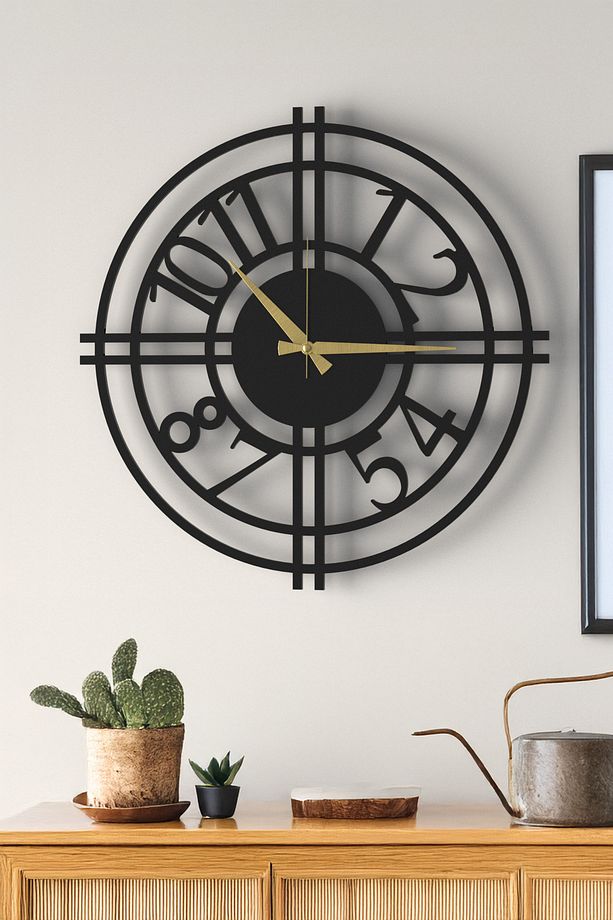 Şık ve Modern Duvar Saati - 48cm Büyük Boy, 3 Farklı Renk Seçeneği - Siyah - 6