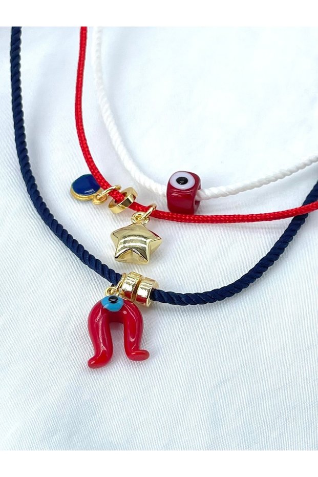 Set of 3 Minimal Twisted Rope Luck Evil Eye Necklace