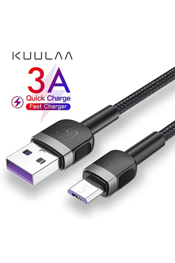 Kuulaa Mikro Usb 3a Hızlı Şarj 0.50cm Kısa Android Usb Şarj Kablosu Siyah,gri - 2