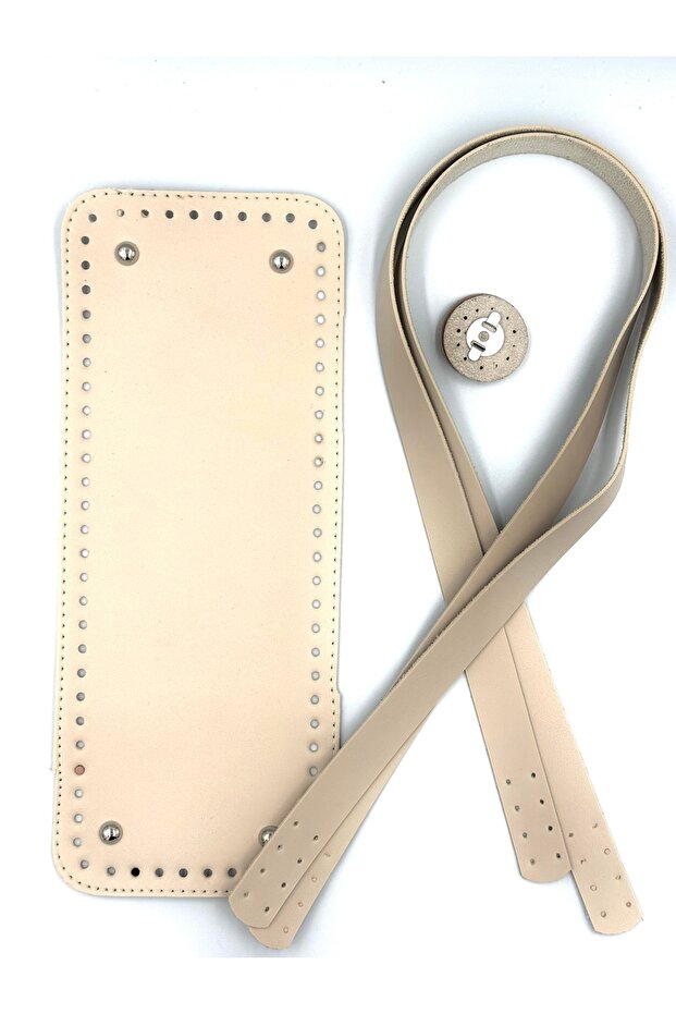 طقم حقيبة محبوكة مستطيلة باللون الكريمي - 1