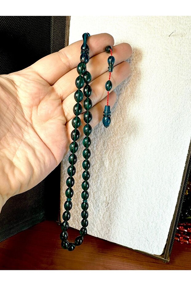 FIRE AMBER ROSARY GREEN COLOR WHITE CUT T-196