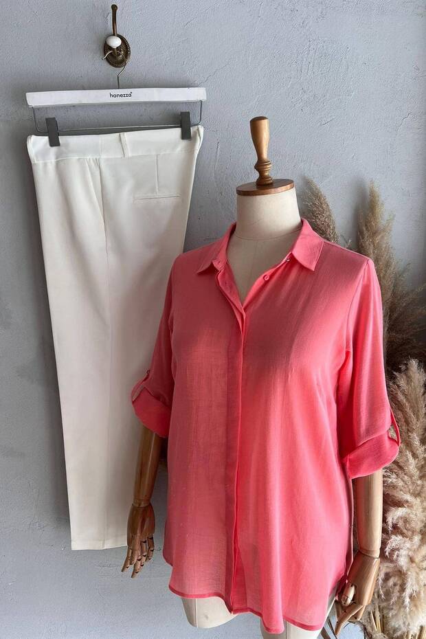 Plus Size Patterned Viscose Tunic Shirt - 1