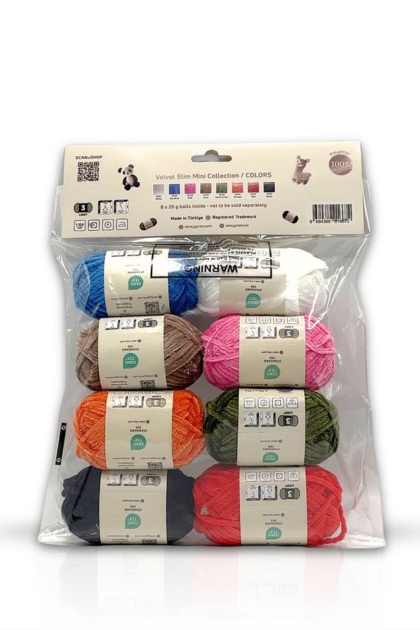 Velvet Slim Mini Paket Örgü İpi Kadife İp Amigurumi İpi Set Colors - 6