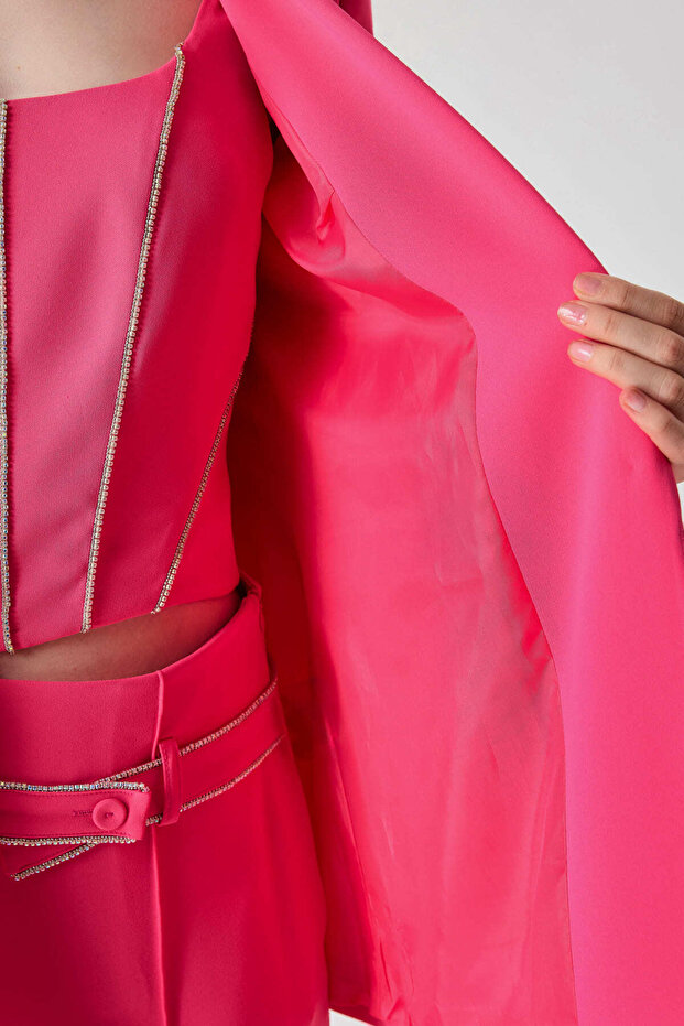 Taş detaylı tek düğmeli ceket - 5