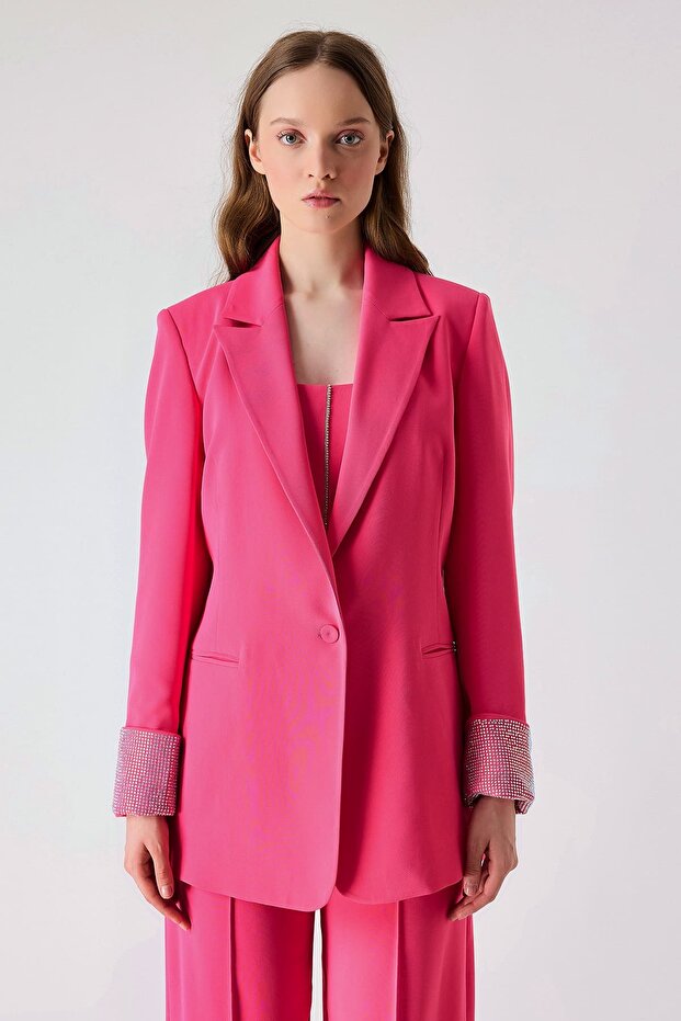 Taş detaylı tek düğmeli ceket - 1