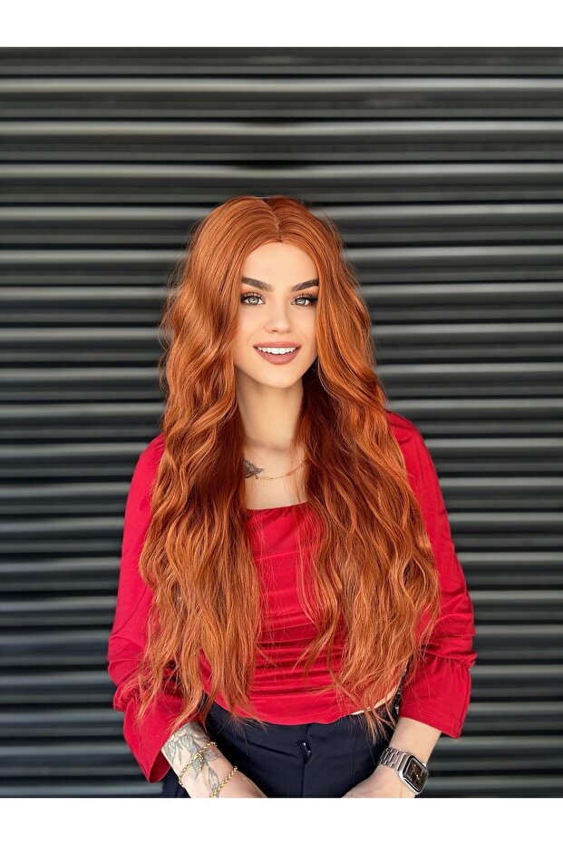 Bakır Perçemsiz Yoğun Dalgalı Vip Peruk - 2