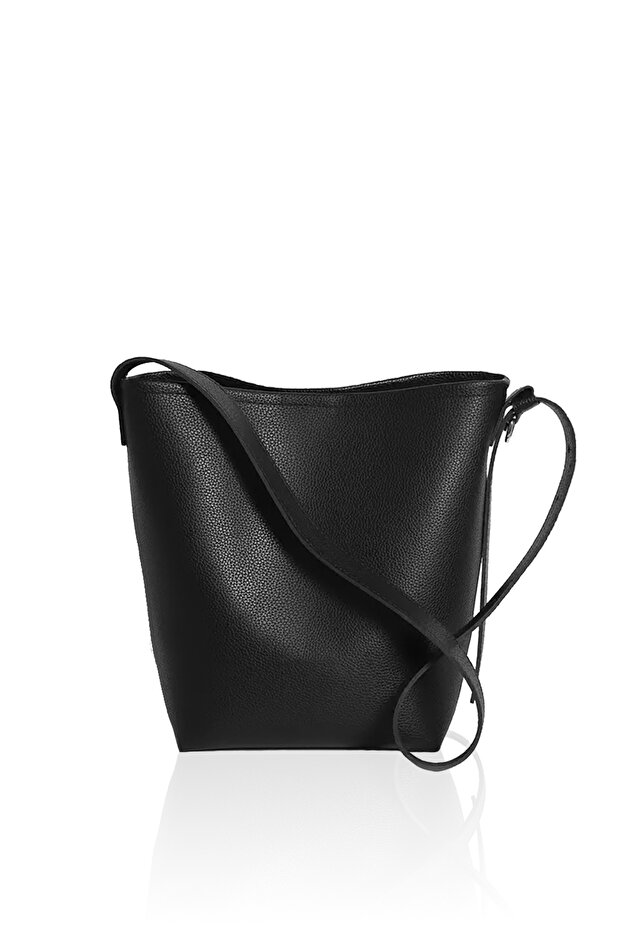 Black Snap Bucket Faux Leather Women's Hand and Shoulder Bag