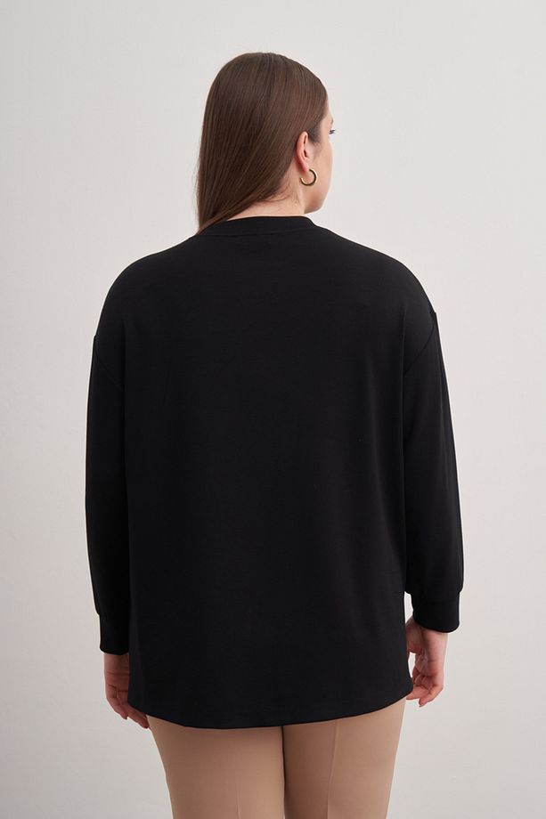 Önü Aplike Taş Baskılı Sweatshirt - 6
