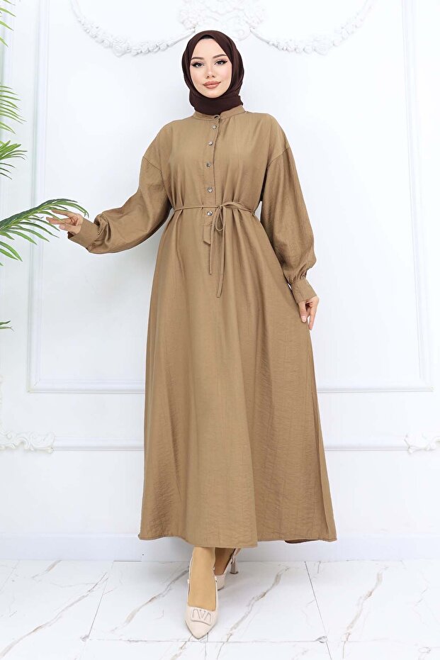 Buttoned Tie Dress Mink 2242