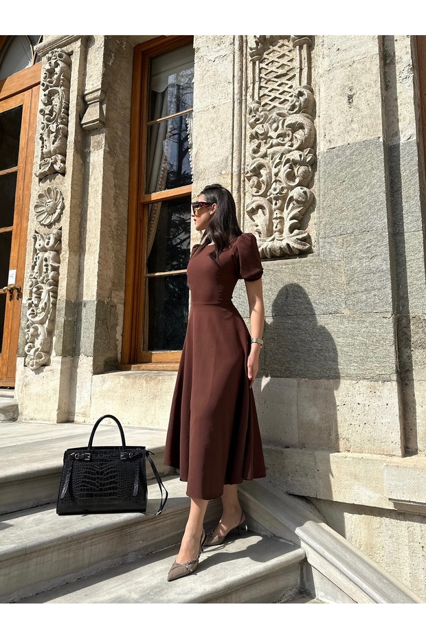 Karpuz Kollu Midi Boy Elbise - 2