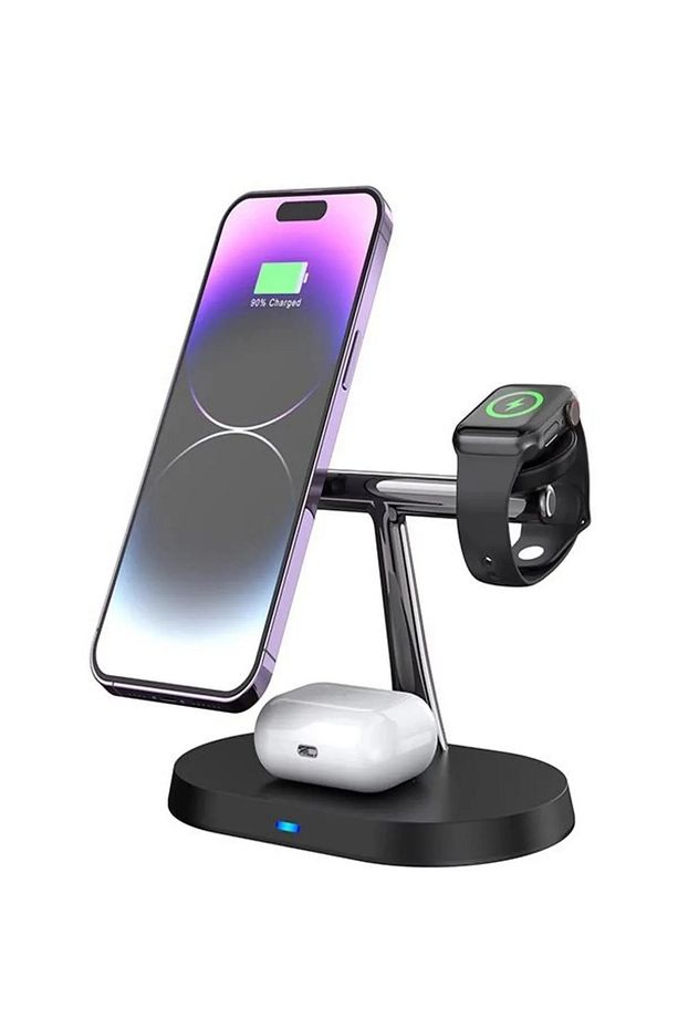 3'lü Wireless Kablosuz Şarj Standı Apple - Android Uyumlu 15W Hızlı Şarj Kulaklık - Saat Şarj Standı - 1