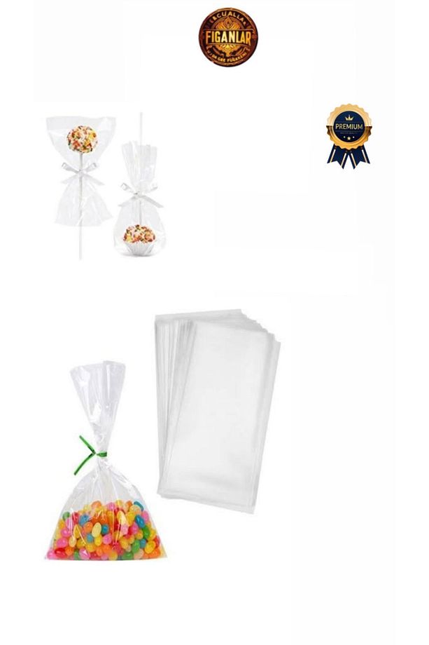 100 Adet  Şeffaf Parlak Bantsız Jelatin Poşet 10x20 cm Kurabiye Aksesuar Hediye Paketleme Poşeti - 4