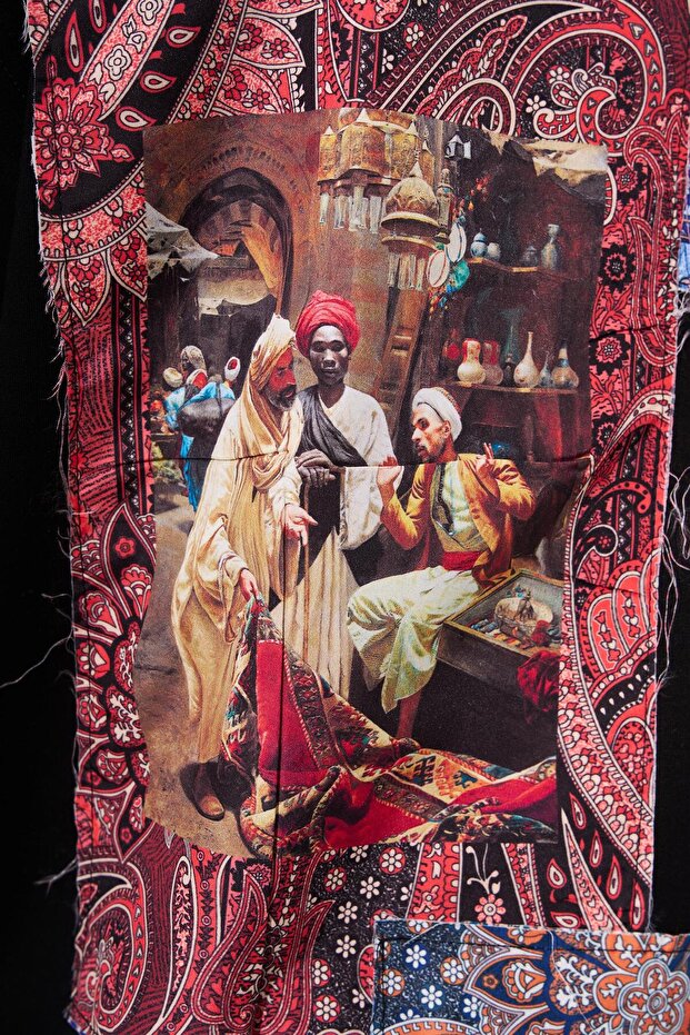 Erkek Patchwork Oversize Siyah Tişört - 4