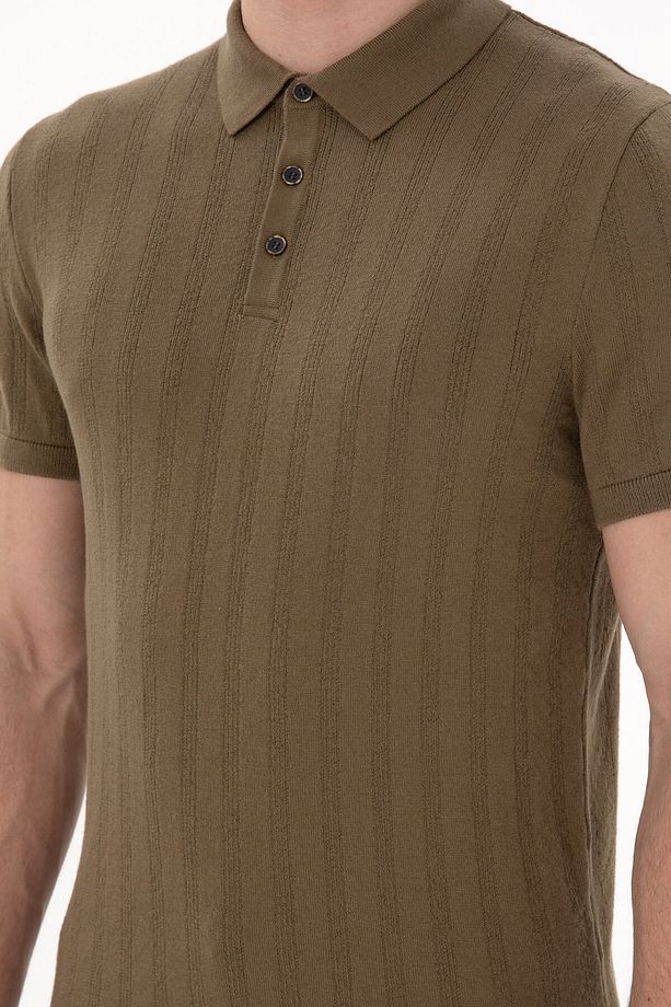 Erkek Slim Fit Polo Yaka Haki Triko Tişört 50306474-vr027 - 7