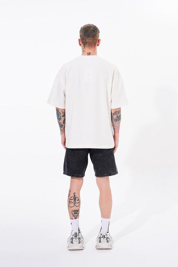 Erkek Dama Patch Oversize Ekru Tişört - 5