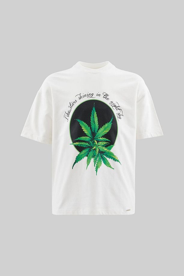 Erkek Herb Printed Baskılı Oversize Ekru Tişört - 1