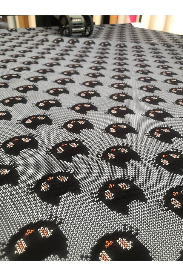 Siyah Kedi Desenli Dayanıklı Polyester Kumaş/ Döşemelik, Çanta, Minder ve Örtü Kullanımına Uygun 1 M - 6