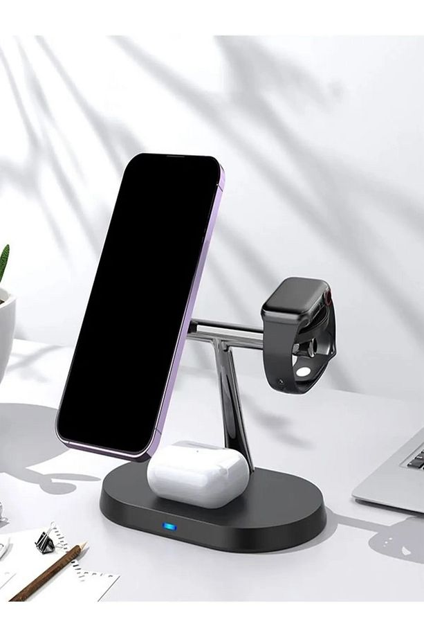 3'lü Wireless Kablosuz Şarj Standı Apple - Android Uyumlu 15W Hızlı Şarj Kulaklık - Saat Şarj Standı - 2
