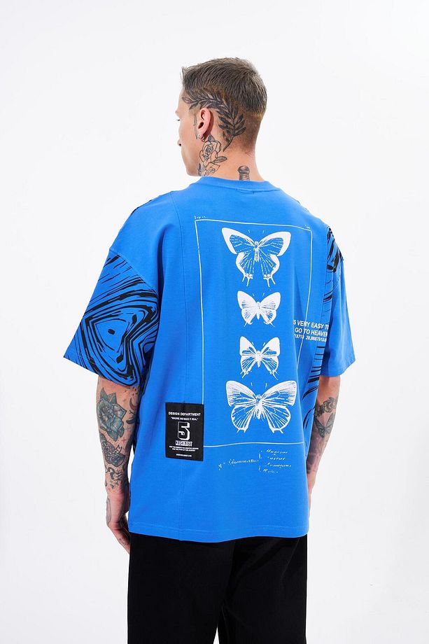 Erkek Number 5 Baskılı Oversize Açık Mavi Tişört - 1