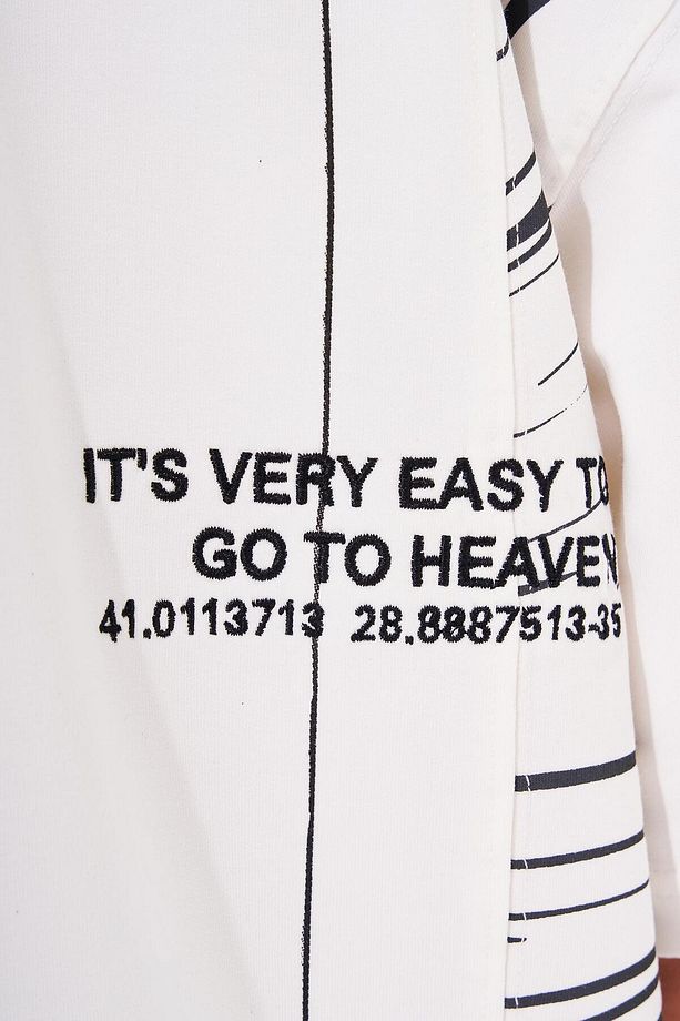 Erkek Number 5 Baskılı Oversize Ekru Tişört - 3