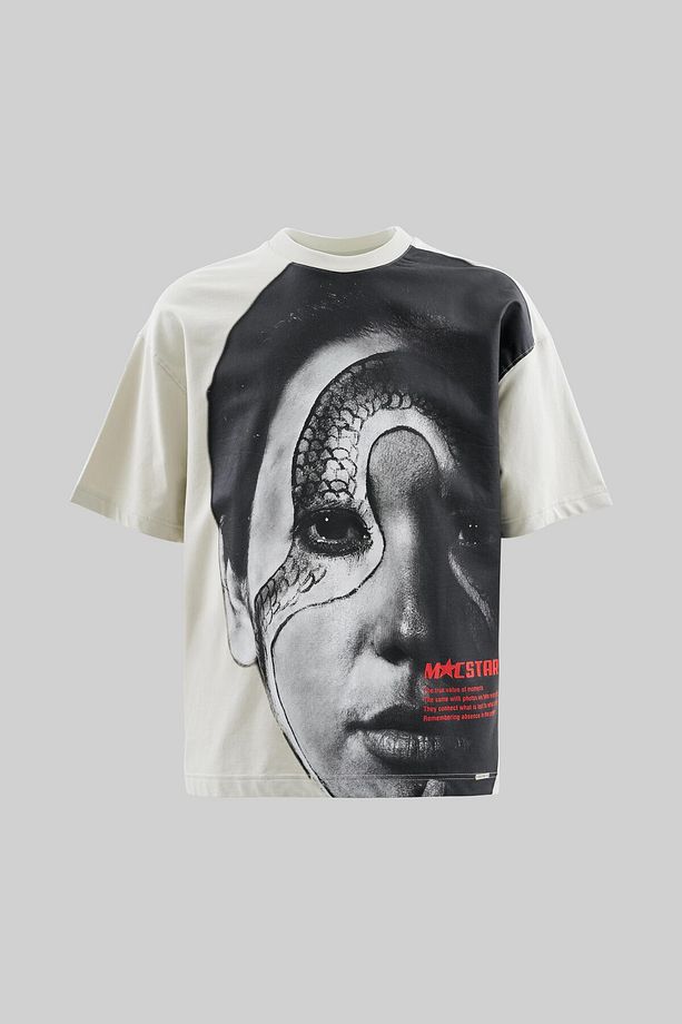 Erkek Macstar Snake Face Oversize Gri Tişört - 1