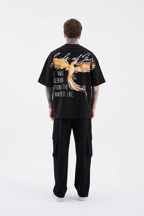Erkek Anka Printed Oversize Siyah Tişört - 6