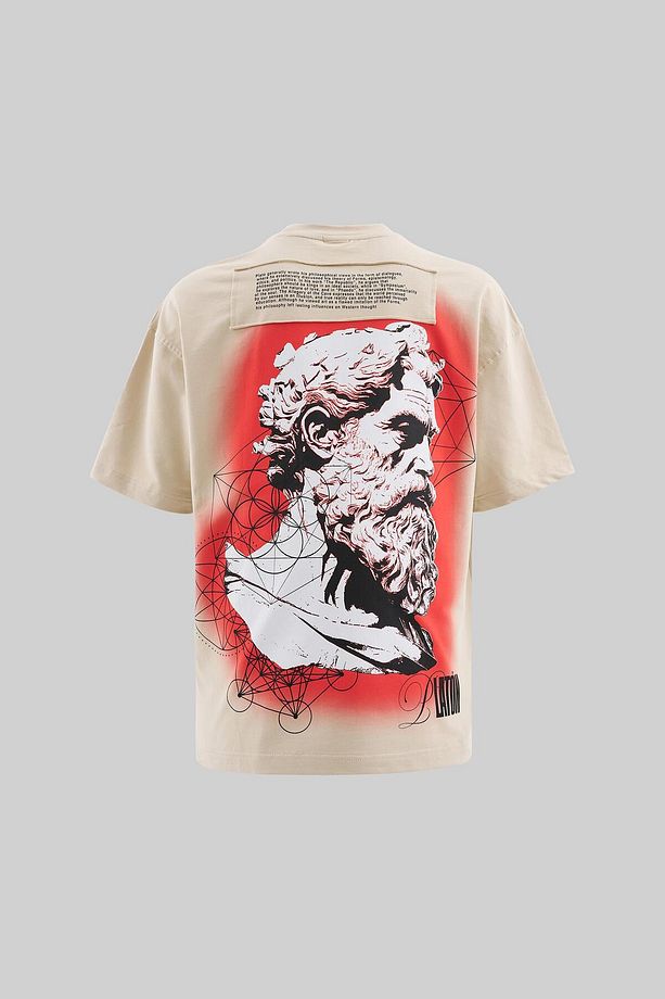 Erkek Platon Oversize Soft Bej Tişört - 1