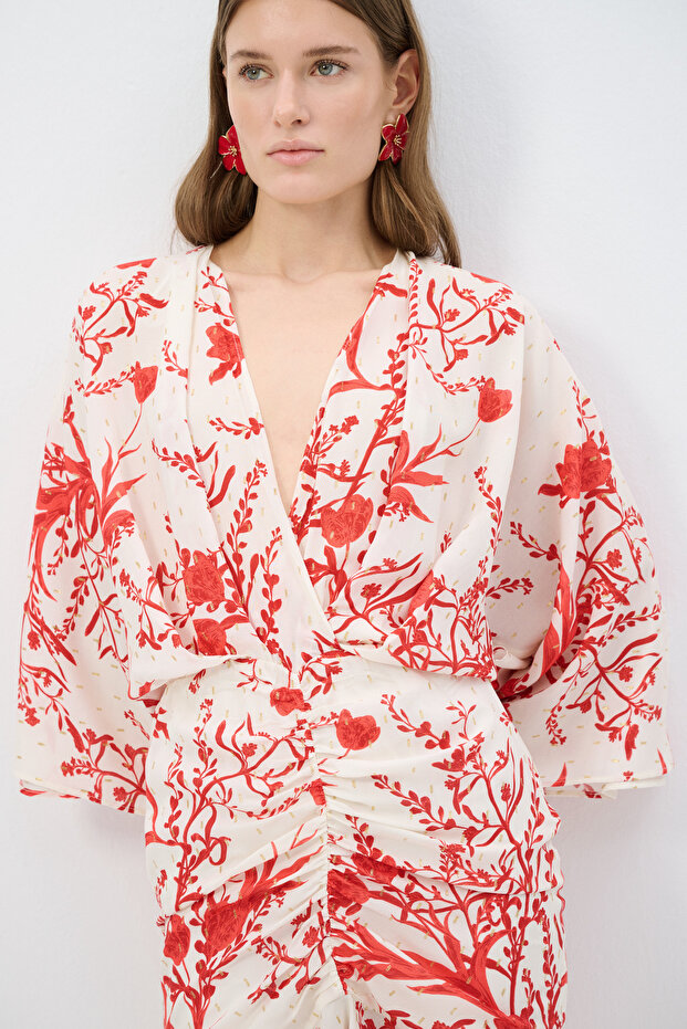 Büzgü Detaylı Mini Elbise - 4