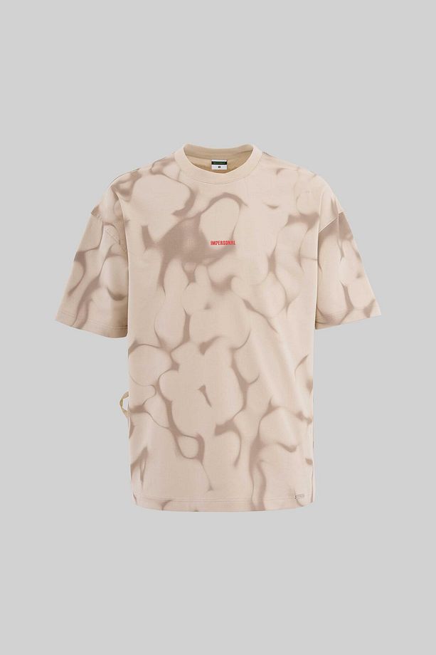 Erkek All Over Abstract Pattern Printed Oversize Soft Bej Tişört - 1