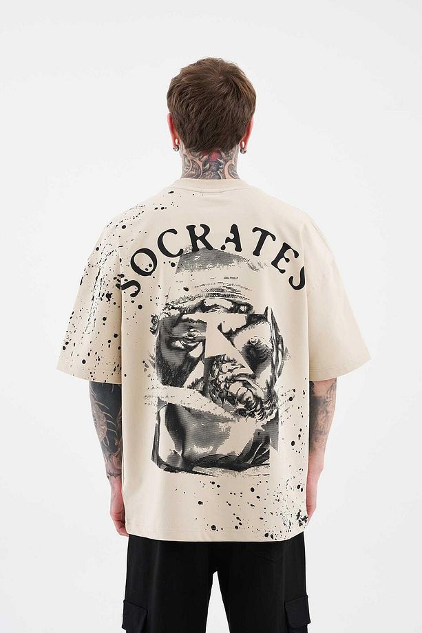 Erkek Philosophers Oversize Soft Bej Tişört - 4