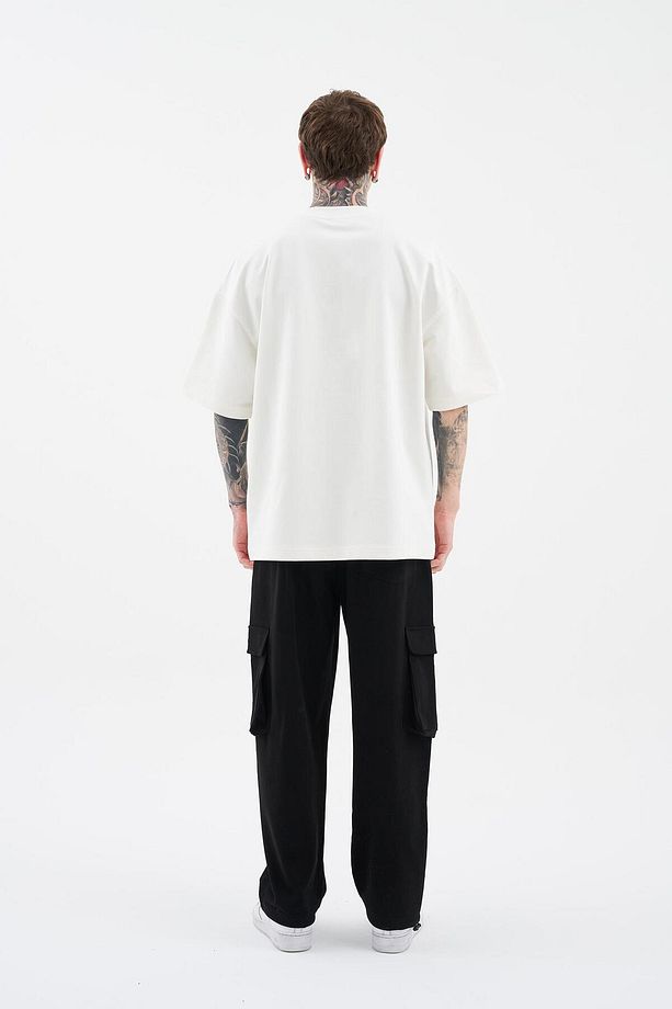 Erkek Swan Printed Oversize Ekru Tişört - 8