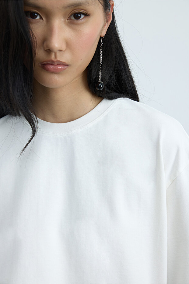 Ekru Nox Oversize Tişört - 2