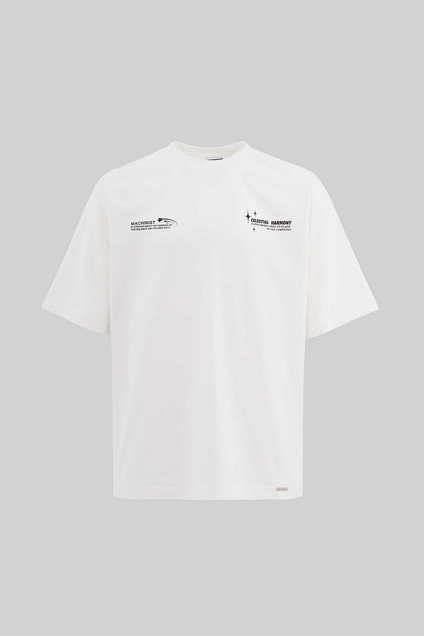 Erkek Slogan Printed Raglan Oversize Ekru Tişört - 2